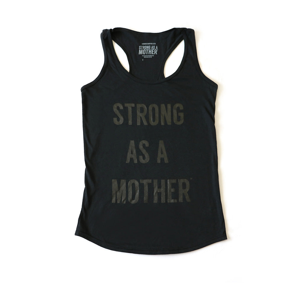 TEXT Strong As A Mother Tank Top - Black / Black Text